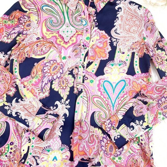 Lauren Ralph Lauren Floral/Paisley Flowy Tunic Blouse Women's Size Medium - Picture 2 of 6